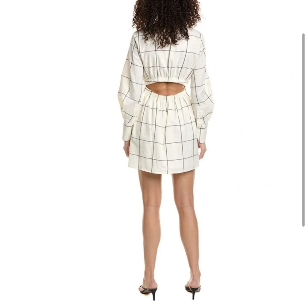 Staud MINI CROSSHILL DRESS IVORY Long sleeve WINDOWPANE XL 380$ - Picture 3 of 5